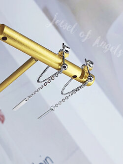 ต่างหูเงินแท้ S925 รุ่น Commitment ต่างหูก้านเสียบ แต่งโซ่ป้าย4เหลี่ยม เงินแท้ทั้งชิ้น Silver925 ตุ้มหู