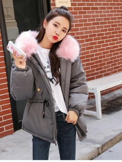 เสื้อกันหนาวฮู้ดดี้ แต่งเฟอร์หนาฟู งานเกรดดีเหมือนแบบ บุนวมหนา อุ่นมาก หิมะก็เอาอยู่ (ถอดขนถอดฮู้ดได้) เทาฮู้ดชมพู