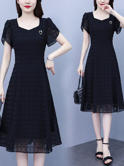 เดรสสีดำ ชุดเดรสคนอ้วน ชุดเดรสสาวพลัสไซส์ XL-5XL