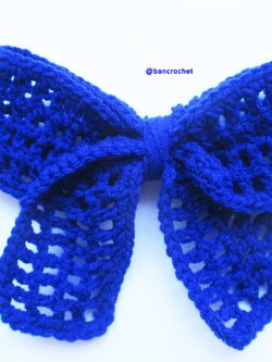 Bancrochet โบว์ถักโครเชต์ Crochet Bow น้ำเงิน 3x5 นิ้ว
