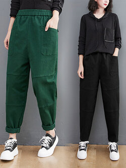 กางเกงผ้าลินิน กางเกงขายาว กางเกงผ้าลินินญี่ปุ่น กางเกงผ้าลินิน เอว ยางยืด By LZcotton and linen