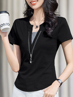 เสื้อยืดสีดำ แฟชั่น เสื้อยืด T-shirt สีดำ สวมใส่สบาย ไม่ร้อน