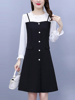 ชุดเดรสคนอ้วนแขนยาว ชุดเดรสคนอ้วนสไตล์เกาหลี เดรสแขนยาว