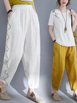 กางเกงผ้าลินิน กางเกงขายาว กางเกงผ้าลินินญี่ปุ่น กางเกงผ้าลินิน เอว ยางยืด By LZcotton and linen