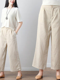 กางเกงผ้าลินิน กางเกงขายาว กางเกงผ้าลินินญี่ปุ่น กางเกงผ้าลินิน เอว ยางยืด By LZcotton and linen