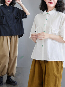 เสื้อทีเชิ้ตคนอ้วนผู้หญิงสไตล์คอตตอนลินินมีไซต์อก 47-48 นิ้ว