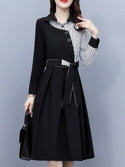 ชุดเดรสคนอ้วนแขนยาว ชุดเดรสคนอ้วนสไตล์เกาหลี เดรสแขนยาว