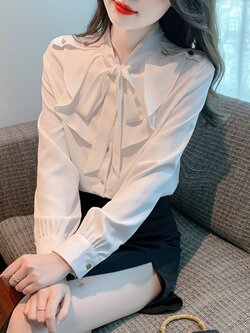 เสื้อเชิ้ตผู้หญิงแขนยาว เสื้อเชิ้ตผู้หญิงใส่ทํางาน 390 บาทต่อชิ้น ฟรีค่าจัดส่ง