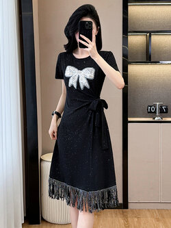 เดรสสีดำ ชุดเดรสคนอ้วน ชุดเดรสสาวพลัสไซส์ XL-5XL