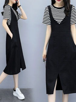 เดรสแขนสั้น มีไซส์ L-5XLอก 38-48 นิ้ว