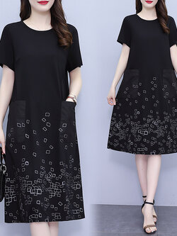 เดรสสีดำ ชุดเดรสคนอ้วน ชุดเดรสสาวพลัสไซส์ XL-5XL