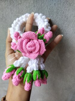 Bancrochet พวงมาลัยถักโครเชต์ พวงมาลัยมะลิถัก crochet jasmine garland หลากสี 7*14 cm