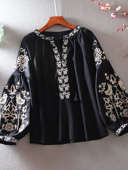 เสื้อลินิน เสื้อผ้าฝ้ายลินิน เสื้อเชิ้ตผ้าลินิน ปักลายสวยๆด้วยด้าย สไตล์VINTAGE