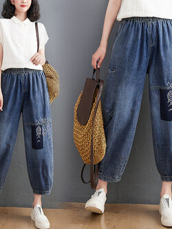 กางเกงยีนส์วินเทจ กางเกงขายาว By LZcotton and linen