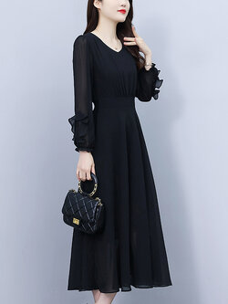 เดรสสีดำ ชุดเดรสคนอ้วน ชุดเดรสสาวพลัสไซส์ XL-5XL