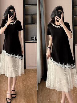 เดรสสีดำ ชุดเดรสคนอ้วน ชุดเดรสสาวพลัสไซส์ XL-5XL