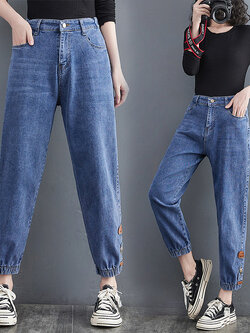 กางเกงยีนส์ญี่ปุ่น กางเกงยีนส์เอวยืด กางเกงยีนส์ขายาว By LZcotton and linen