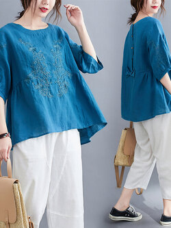 เสื้อผ้าฝ้าย เสื้อผ้าลินิน สไตล์ฤดูร้อน BY Lian Zhi Cotton and linen art สไตล์VINTAGE มีขนาดไซส์อกประมาณ 35-40 นิ้ว