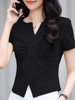 เสื้อยืดสีดำ แฟชั่น เสื้อยืด T-shirt สีดำ สวมใส่สบาย ไม่ร้อน