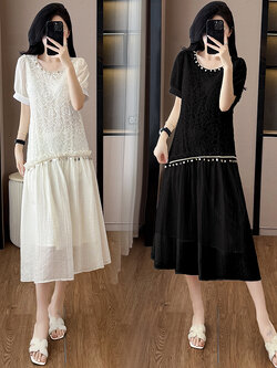 เดรสสีดำ ชุดเดรสคนอ้วน ชุดเดรสสาวพลัสไซส์ XL-5XL