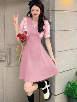 เดรสแขนสั้นมีไซส์L-4XLอก38-47นิ้ว