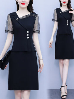 เดรสสีดำ ชุดเดรสคนอ้วน ชุดเดรสสาวพลัสไซส์ XL-5XL