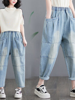 กางเกงยีนส์ญี่ปุ่น กางเกงยีนส์เอวยืด กางเกงยีนส์ขายาว By LZcotton and linen