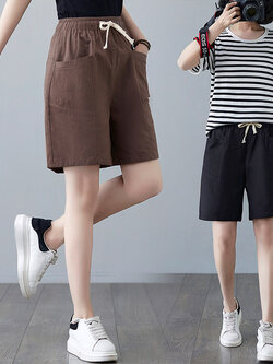 กางเกงผ้าลินิน กางเกงขาสั้น กางเกงผ้าลินินญี่ปุ่น กางเกงผ้าลินิน เอว ยางยืด By LZcotton and linen