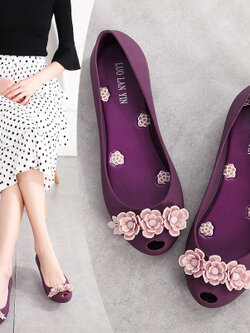 รองเท้าJelly รองเท้าเจลลี่แบนพื้นผิวนุ่ม รองเท้าชายหาด รองเท้ายาง