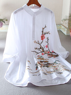 เสื้อลินิน เสื้อผ้าฝ้ายลินิน เสื้อเชิ้ตผ้าลินิน ปักลายสวยๆด้วยด้าย สไตล์VINTAGE