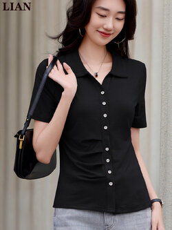 เสื้อยืดสีดำ แฟชั่น เสื้อยืด T-shirt สีดำ สวมใส่สบาย ไม่ร้อน