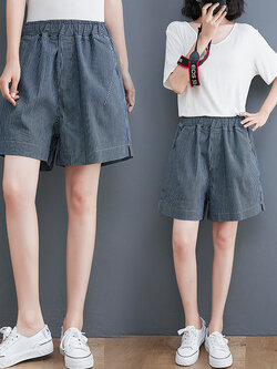 กางเกงยีนส์เอวยืด กางเกงยีนส์ขาสั้น กางเกงยีนส์ญี่ปุ่น By LZcotton and linen