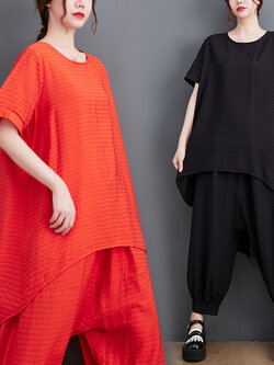 เสื้อทีเชิ้ตคนอ้วนผู้หญิงสไตล์คอตตอนลินินมีไซต์อก 47-48 นิ้ว