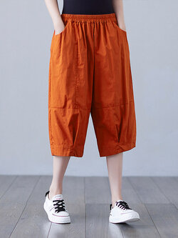 กางเกงผ้าลินิน ขาสั้น กางเกงผ้าลินินญี่ปุ่น กางเกงผ้าลินิน เอว ยางยืด By LZcotton and linen