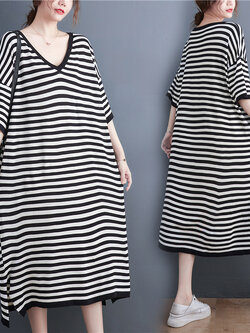 เสื้อทีเชิ้ตคนอ้วนผู้หญิงสไตล์คอตตอนลินินมีไซต์อก 47-48 นิ้ว