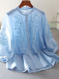 เสื้อลินิน เสื้อผ้าฝ้ายลินิน เสื้อเชิ้ตผ้าลินิน ปักลายสวยๆด้วยด้าย สไตล์VINTAGE