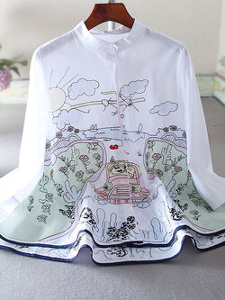 เสื้อลินิน เสื้อผ้าฝ้ายลินิน เสื้อเชิ้ตผ้าลินิน ปักลายสวยๆด้วยด้าย สไตล์VINTAGE