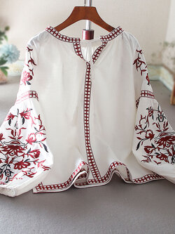 เสื้อลินิน เสื้อผ้าฝ้ายลินิน เสื้อเชิ้ตผ้าลินิน ปักลายสวยๆด้วยด้าย สไตล์VINTAGE