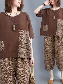 เสื้อทีเชิ้ตคนอ้วนผู้หญิงสไตล์คอตตอนลินินมีไซต์อก 47-48 นิ้ว