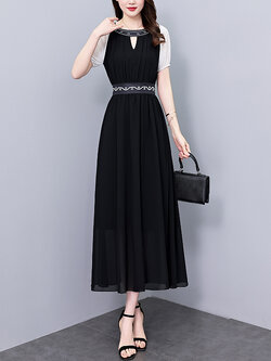 เดรสสีดำ ชุดเดรสคนอ้วน ชุดเดรสสาวพลัสไซส์ XL-5XL