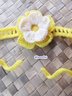 Bancrochet ที่คาดผมถักโครเชต์ ดอกไม้ถักคาดผม Crochet Flower Headband เหลือง 7x6 Inch