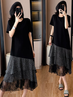 เดรสสีดำ ชุดเดรสคนอ้วน ชุดเดรสสาวพลัสไซส์ XL-5XL