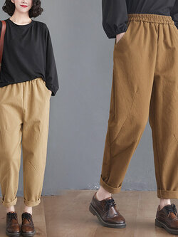 กางเกงผ้าลินิน กางเกงขายาว กางเกงผ้าลินินญี่ปุ่น กางเกงผ้าลินิน เอว ยางยืด By LZcotton and linen