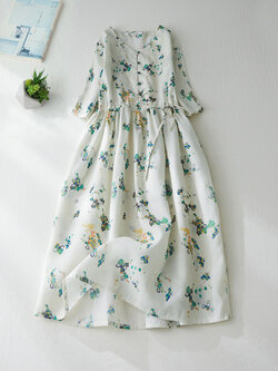 เดรสลินิน เดรสลินินเก๋ๆ เดรสผ้าฝ้าย เดรสลินินแขนสั้น ลายดอก BY LININ