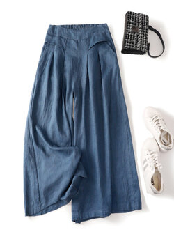 กางเกงผ้าลินิน กางเกงขายาว กางเกงผ้าลินินญี่ปุ่น กางเกงผ้าลินิน เอว ยางยืด By LZcotton and linen