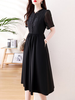 เดรสสีดำ ชุดเดรสคนอ้วน ชุดเดรสสาวพลัสไซส์ XL-5XL