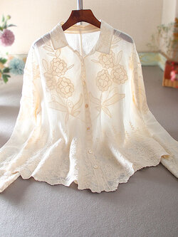 เสื้อลินิน เสื้อผ้าฝ้ายลินิน เสื้อเชิ้ตผ้าลินิน ปักลายสวยๆด้วยด้าย สไตล์VINTAGE