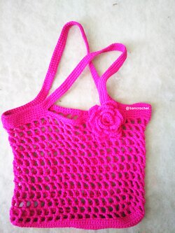 Bancrochet กระเป๋าถักโครเชต์ crochet bag บานเย็น 9x9x สาย 7 นิ้ว