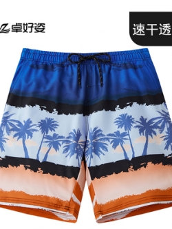 กางเกงขาสั้นผู้ชายกางเกงชายหาดกางเกงขาสั้น เอวยางยืด เนื้อผ้าดี ใส่สบาย ลายเท่
