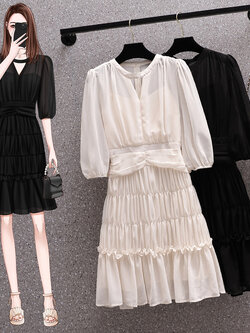 เดรสแขนสั้น มีไซส์ L-4XLอก 38-47 นิ้ว ใส่ได้ทั้งสาวหุ่นดีน่ารักจนถึงสาวอวบพลัสไซส์ จัดส่งฟรี! ทักแชทสั่งซื้อ